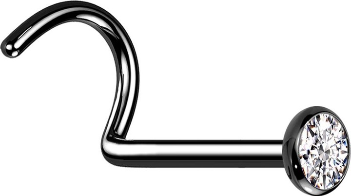 Image du produit Star Piercing Clous de nez courbés noirs avec demi-sphère plate en cristal argenté (Titane G23)