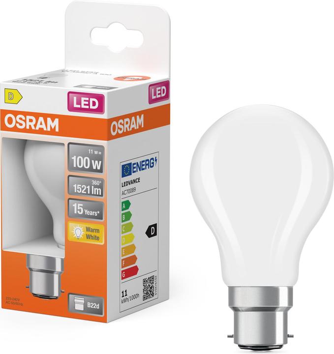Immagine prodotto Osram LEDSCLA100 10W/827 230VGLFRB22D10X1OSRAM (B22d, 11 W, 1521 lm, 1 x, D)