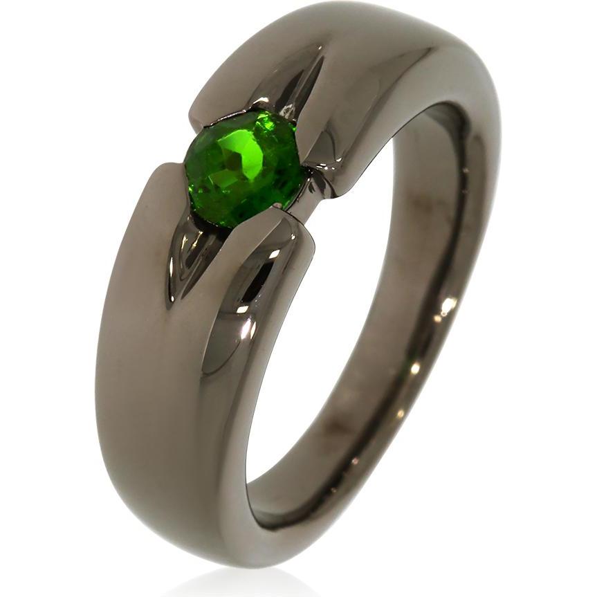 Xen, Ring, Ring mit 5 mm Chromdiopsid ca. 0,50 ct. Black Rhodium, (56, 925 Silber)
