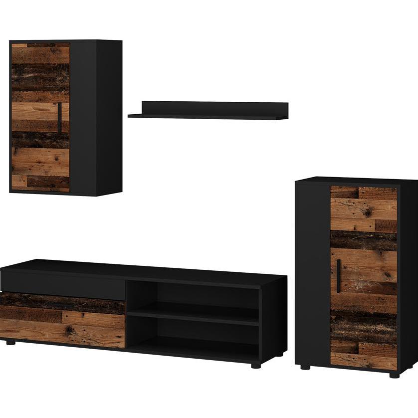 Vicco, Wohnwand, Wohnwand Berno, Braun/Anthrazit, 4-teiliges Set
