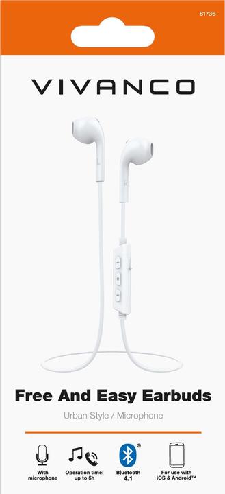 Actual product image Vivanco Free And Easy Headset In-ear Calls/Music Bluetooth White (5 h, Wireless)