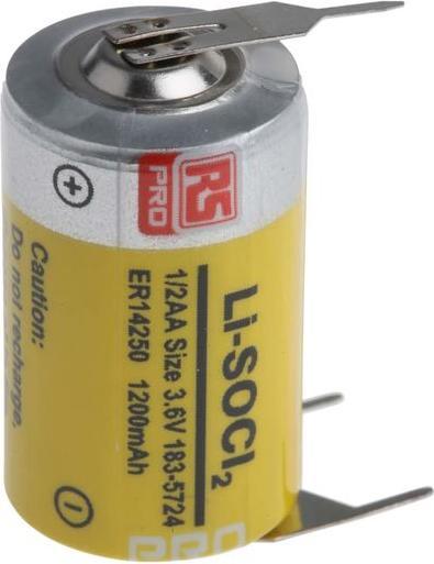 Actual product image RS PRO 1/2 AA battery, 3.6V / 1.2Ah Li-Thionyl chloride, solder connection (AA, 1200 mAh)
