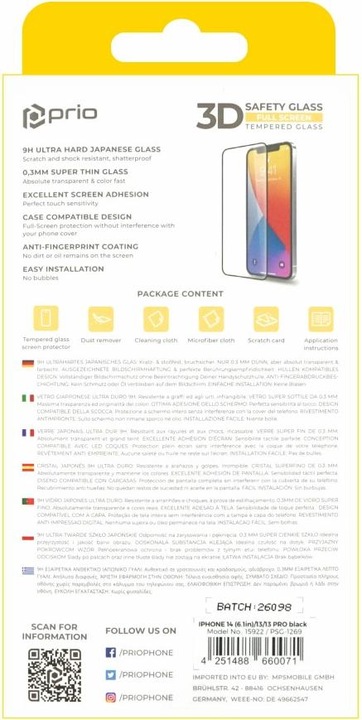 Productafbeelding prio 3D gehard glas (1 Stuk, Apple iPhone 13, Apple iPhone 13 Pro, Apple iPhone 14)
