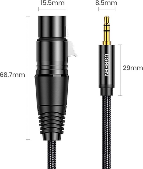 Productafbeelding Ugreen AV182 XLR naar jack 3.5mm AUX 1m (zwart) (1 m, XLR, 3,5 mm aansluiting (AUX))