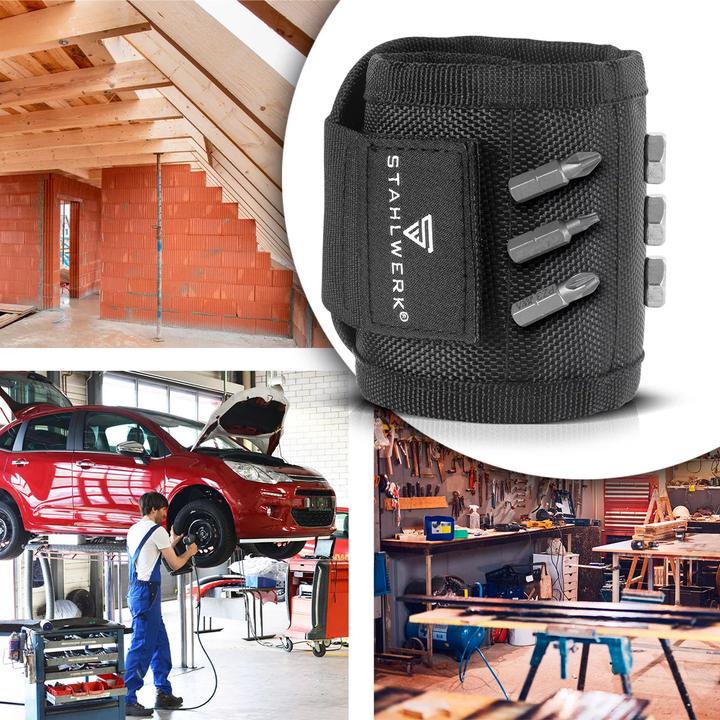 Image du produit Stahlwerk Bracelet magnétique pour les bricoleurs à domicile, avec fermeture velcro pour la fixation
