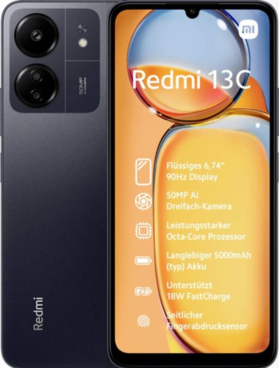 Actual product image Xiaomi Redmi 13C (256 GB, Midnight Black, 6.74", Dual SIM, 50 Mpx, 4G)