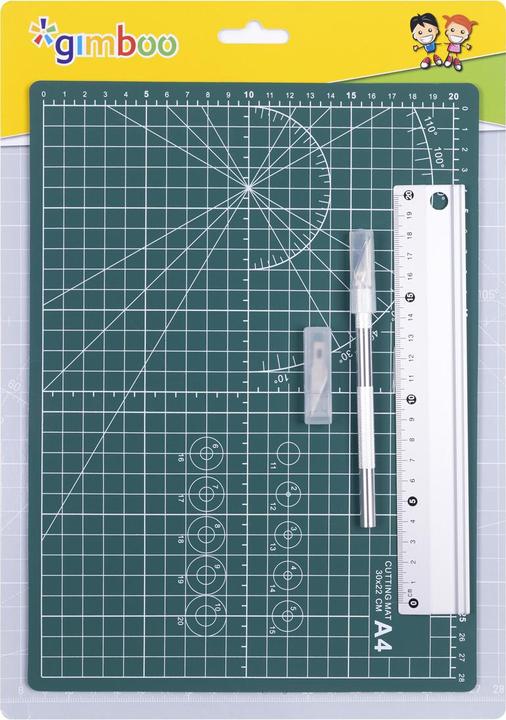 Gimboo Schneidematte,, A4, Aluminium-Linealsatz 20cm, Messer, Klingen (30 x 22 cm)