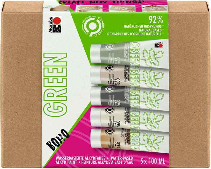 Marabu Craft Paint Alkyd Paint Green Set Boho, 5 x 100 ml (500 ml)