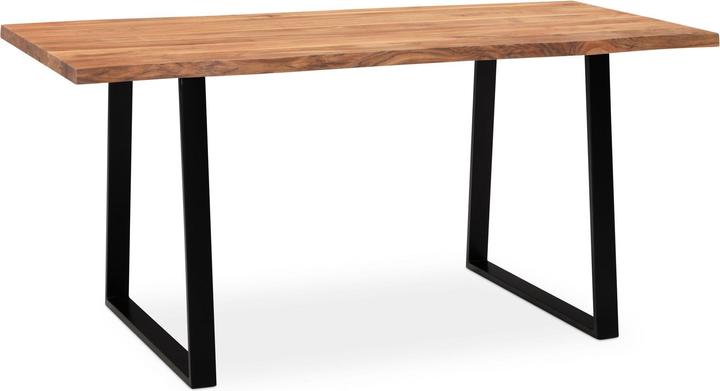FineBuy Schreibtisch Akazie Massivholz Metall Bürotisch Computertisch Baumkante (160 x 76 x 80 cm)