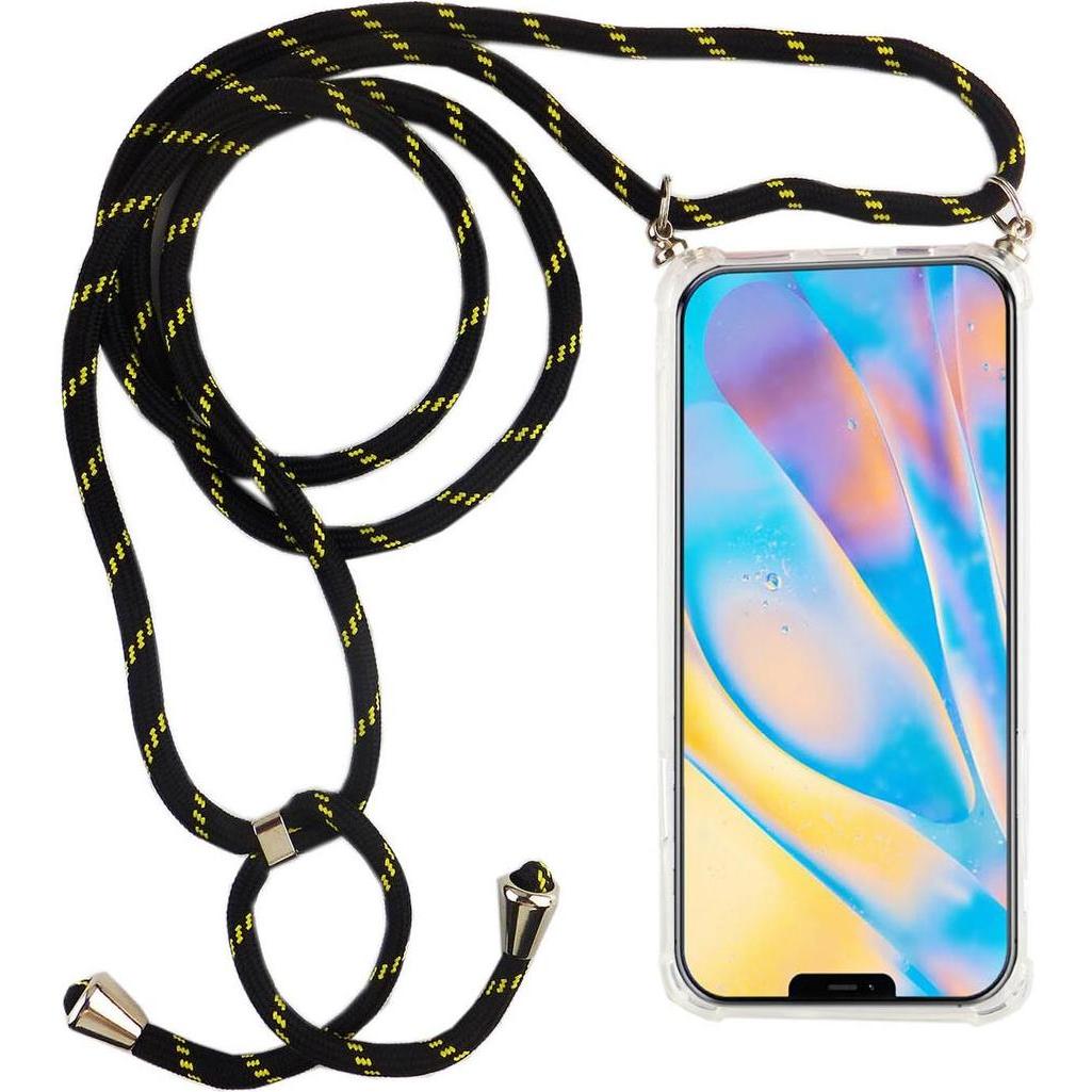 König Design Apple iPhone 12 mini Handykette Hülle mit Band Case zum umhängen Kordel Schwarz, Handykette, Transparent