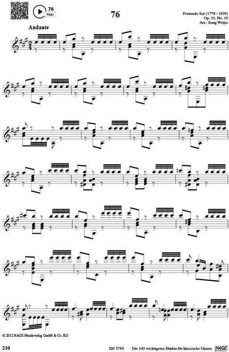 Produktbild Die 100 wichtigsten Etüden für klassische Gitarre mit 2 CDs (Deutsch, Helmut Hage, Jiang Weijie, 2012)
