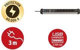 Image du produit Brennenstuhl Ligne Premium-Protect (6 x, USB, 3 m)