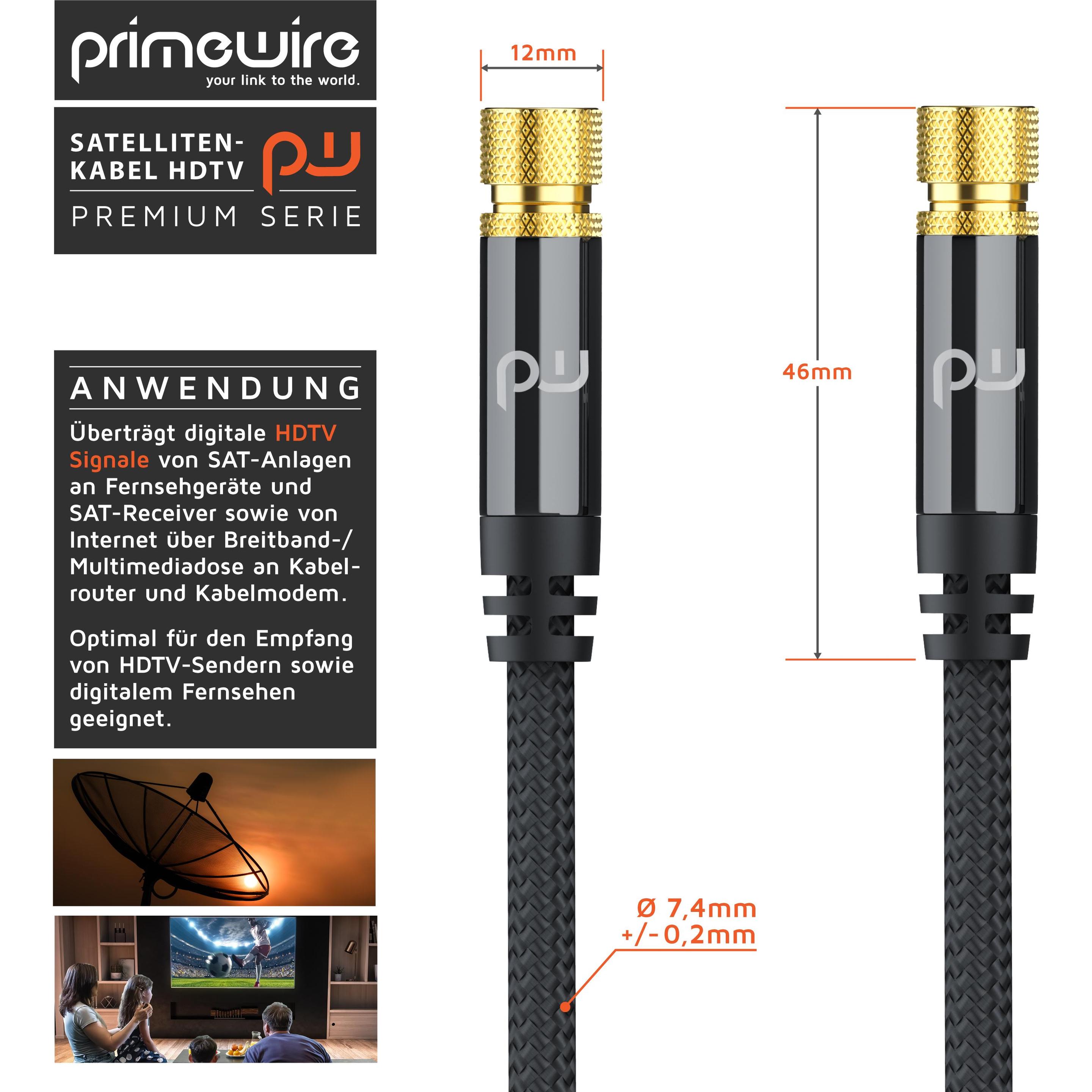 Thumbnail - Primewire HDTV Satellitenkabel mit Stoffummantelung, SAT Kabel, 135dB 75 Ohm, 8k, 4k, HDTV, F Stecker, schwarz (135 dB, ...
