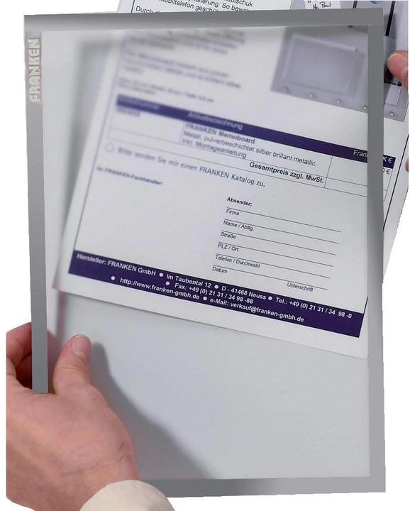 Produktbild Franken Magnet-Tasche FRAME IT X-tra!Line, DIN A3, grau Dokumentenhalter, transparent, magnetisch, Hartfolie (A3, 1 x)
