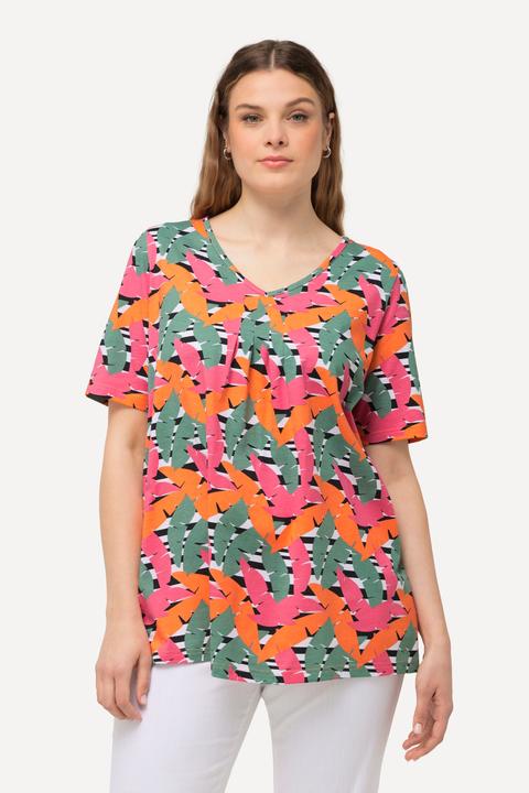 Produktbild Ulla Popken T-Shirt, grafischer Druck, A-Linie, V-Ausschnitt, Halbarm (50, 52)