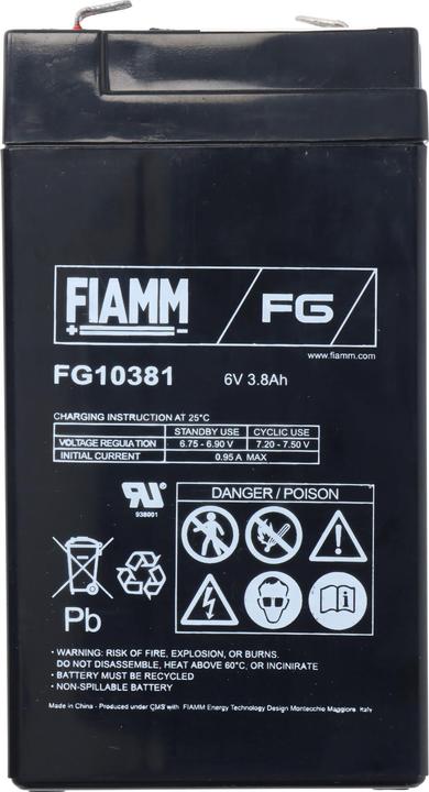 Actual product image Fiamm Lead acid battery FG10381, compatible for Multipower MP3.8-6 battery MP3,8-6, Panasonic LC-R063R2PG (6 V, 3.80 Ah)