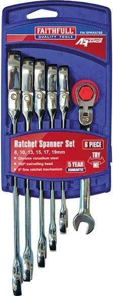 Actual product image Faithfull Ratchet Combination Spanner Flex Head Set, 6 Piece