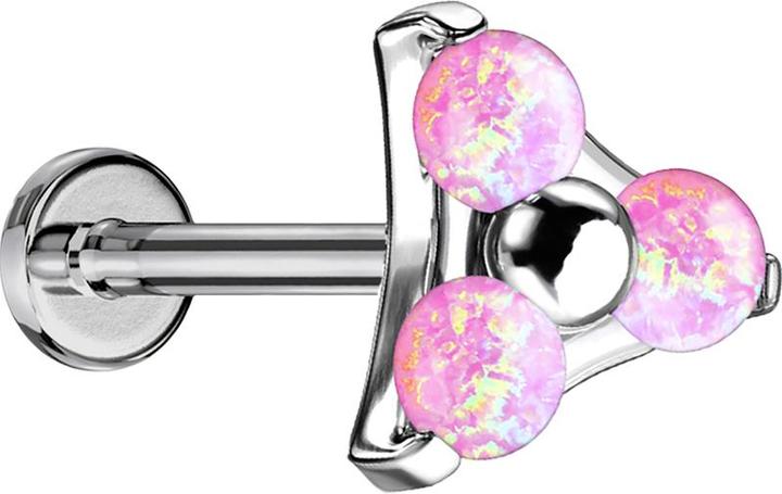 Image du produit Star Piercing Micro Threadless Labret argent triangle trois opales rose (sans laiton, Titane)