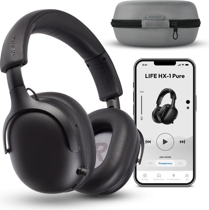 Actual product image Medion LIFE HX1-Pure Over Ear-Kopfhörer schwarz (100 h, Cable, Wireless)