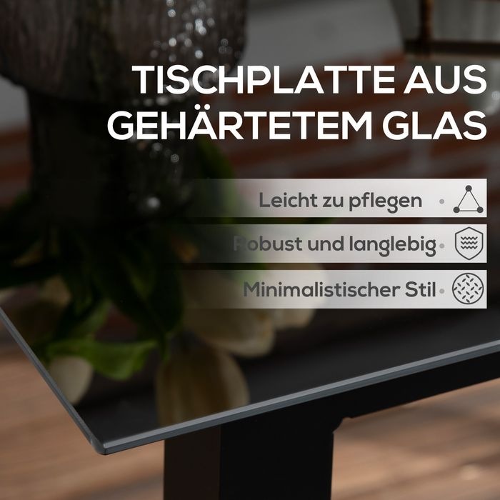 Produktbild Swisshandel24 Gartentisch Quadratisch 4 Personen Terrassentisch Hartglasplatte Alu Schwarz 80x80x74cm (80 cm)