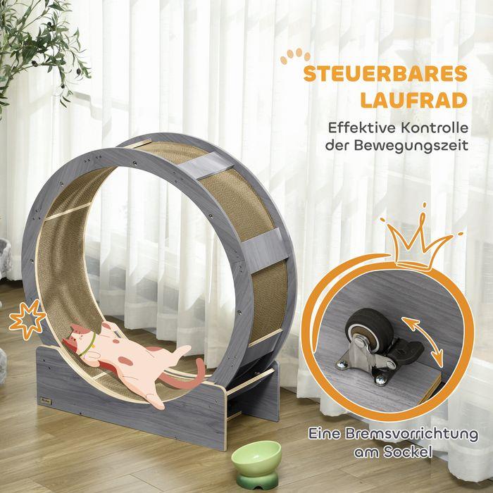 Productafbeelding Swisshandel24 Katzenlaufrad Laufrad für Katzen 91 cm mit Bremse, Kratzbrett, Grau (94 cm, Grijs)