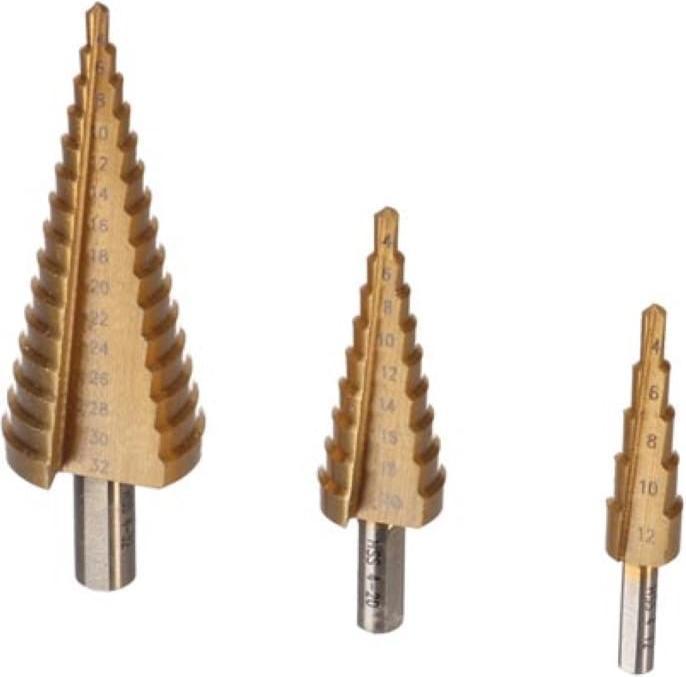 Actual product image Power tools & accessories HSS STEP DRILL - TITANIUM COATED - 3 pcs (4 - 12, 4 - 20, 4 mm - 32 mm)