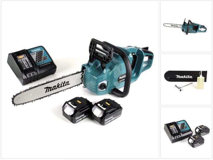 Actual product image Makita DUC 355 RM2 Motosega a batteria 36V (2x18V) Brushless 35 cm + 2x battery 4,0 Ah + (Battery chain saw)