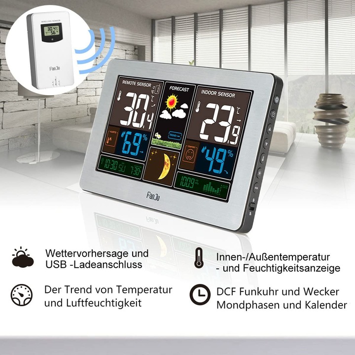 Produktbild FanJu FJ3378 Funkwetterstation, silber