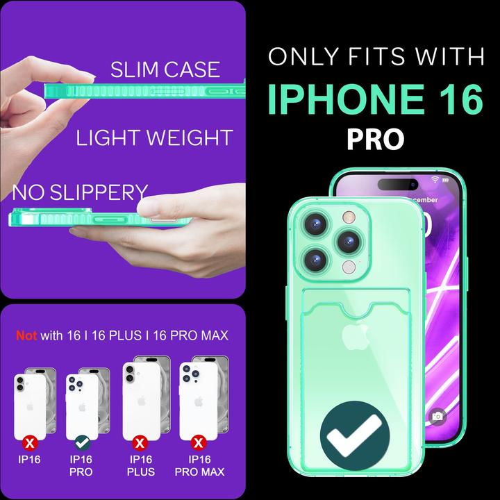 Immagine prodotto Nalia Portacarte trasparente in silicone trasparente al neon (Apple iPhone 16 Pro)