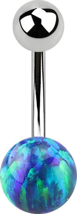 Image du produit Star Piercing Banane argentée avec boule et boule opale bleue (sans laiton, Acier chirurgical 316L)