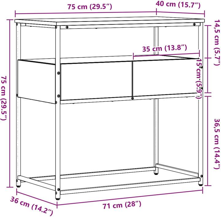 Image du produit vidaXL Table console Vieux bois 75x40x75 cm Bois composite et acier (75 x 40 x 40 x 75 cm)