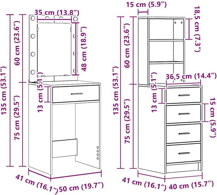 Image du produit vidaXL Schminktisch (41 x 50 x 135 cm)