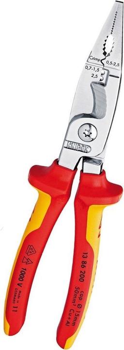Produktbild Knipex Elektroinstallationszange L.200mm VDE ohne Öffnungsfeder verchromt 2Komp.-Hüllen m.Abgleitschutz... (200 mm)
