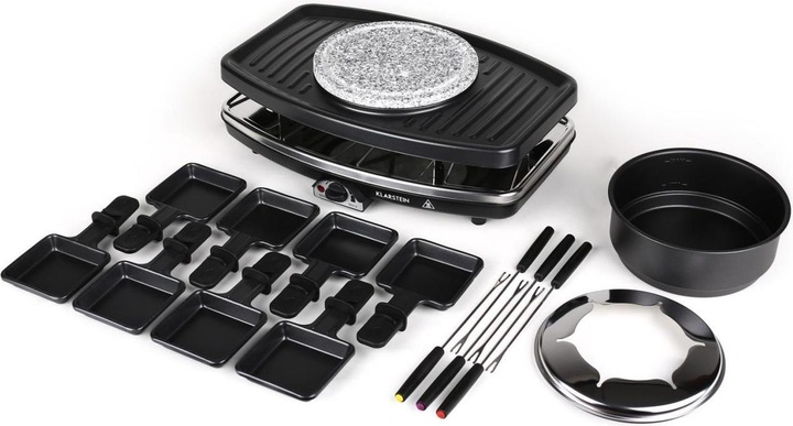 Image du produit Klarstein Entrecôte RaclettegrillFondue, plateau en pierre naturelle, pour 8 personnes