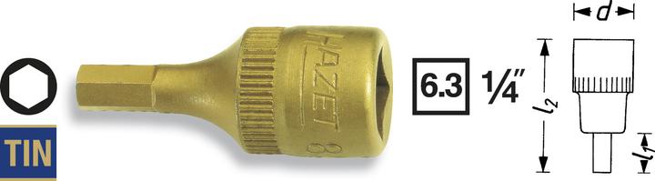 Actual product image HAZET Screwdriver socket 8501-6 ∙ Square, hollow 6.3 mm (1/4 inch) ∙ Inside hexagon profile ∙ 6 mm (6 mm)