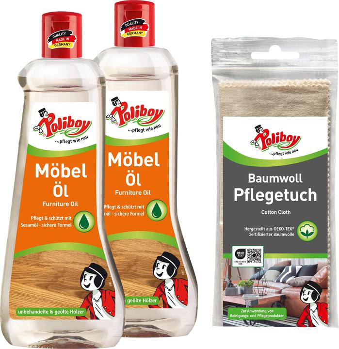 Poliboy 2x500ml Möbel Öl mit Baumwolltuch (1 l)