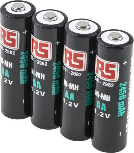 RS PRO Batterie AA NiMH 1.2V, 2.45Ah, faible auto-décharge (4 pcs, AA, 2450 mAh)