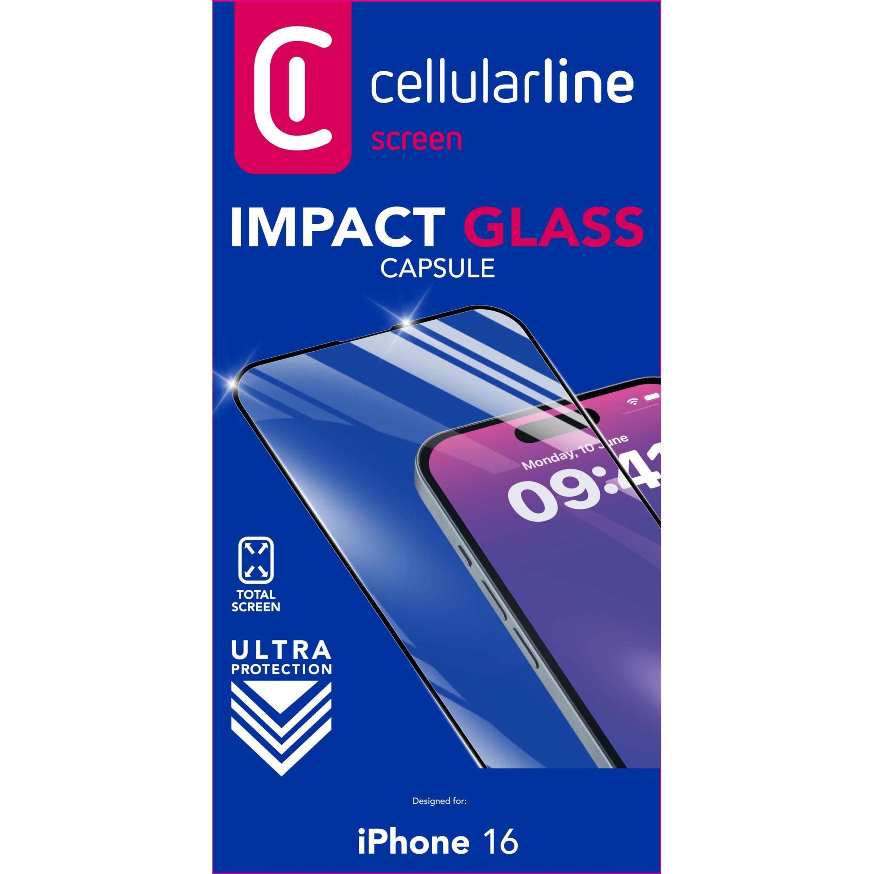 Thumbnail - Cellularline Impact Glass Capsule (1 Stück, Apple iPhone 16), Smartphone Schutzfolie, Schwarz