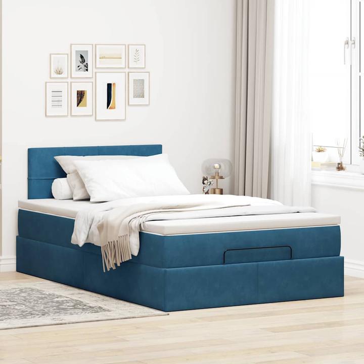 Actual product image vidaXL Ottoman bed with mattress dark blue 120x200 cm velvet (120 x 200 cm)