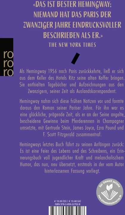 Produktbild Paris, ein Fest fürs Leben (Deutsch, Ernest Hemingway, Patrick Hemingway, Werner Schmitz, Sean Hemingway, 2012)