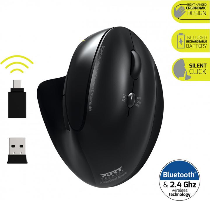 Produktbild Port Designs Mouse Ergonomic Rechargeable Bluetooth Right Handed (Kabellos)