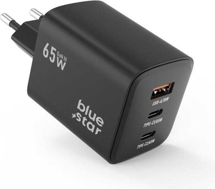Image du produit Cable Blue Star BLUE STAR travel charger GaN 4A 65W 2 x Type C + USB A PD QC4.0 VT-43 black (65 W, 3 ports)