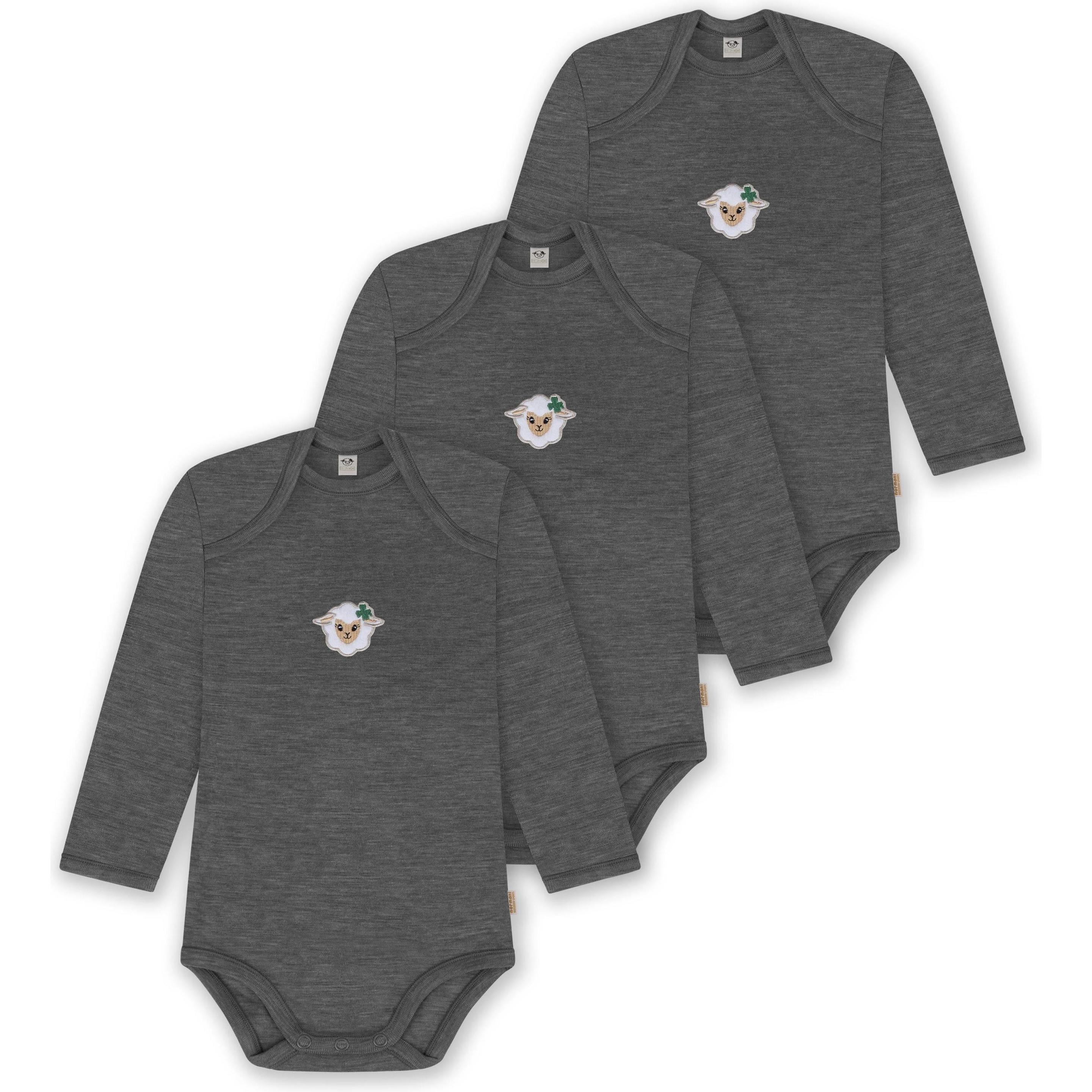 Normani, Herren, Body, 3er Pack Baby Merino Body Langarm „Auckland" - 9379, Grau, (80)