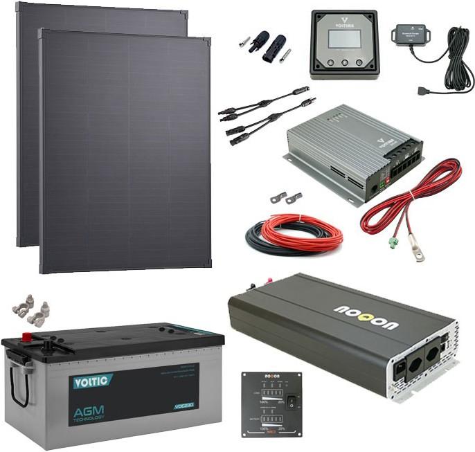Produktbild Noqon Solaranlage Set 380W mit Batterie 230Ah und 2500W-Wechselrichter inkl. NVS/USV & Ladegerät (380 W)