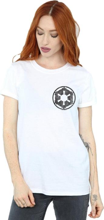 Actual product image Star Wars Womens/Ladies The Mandalorian Galactic Empire Insignia Breast Print Cotton Boyfriend T-Shirt (S)