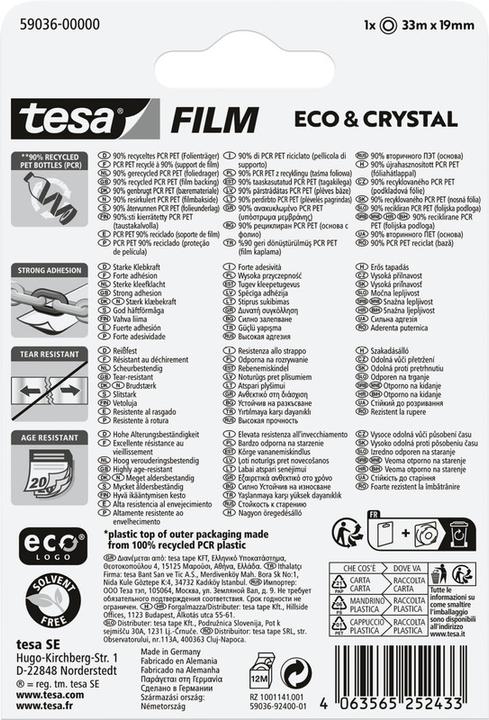 Produktbild tesa tesafilm® ECO & CRYSTAL Klebeband 33m:19mm (19 mm)