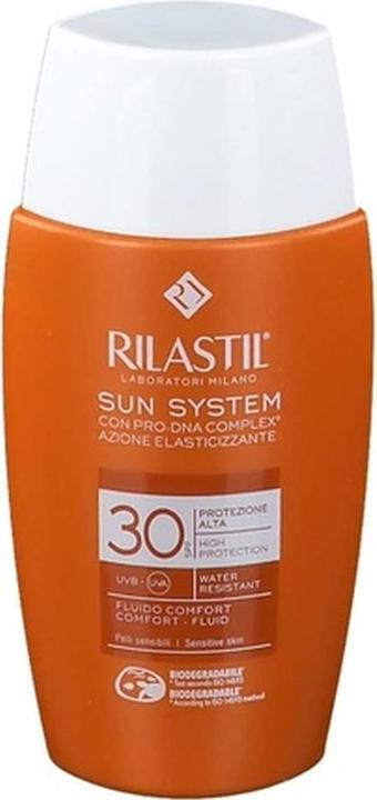 Rilastil Sun System Water Touch Fluid Comfort Moisturizing and Antioxidant Matte Effect SPF 30 for Sensitive (SPF 30, 50 ml)