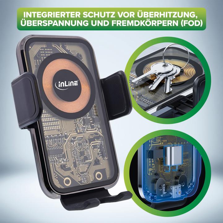 Produktbild InLine KFZ Smartphone Halterung, ONE TOUCH QI 2, universal, Wireless Charger