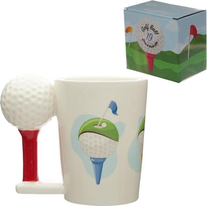Immagine prodotto Puckator Tazza con manico a forma di pallina da golf e tee in ceramica dolomitica (300 ml, 1 x)