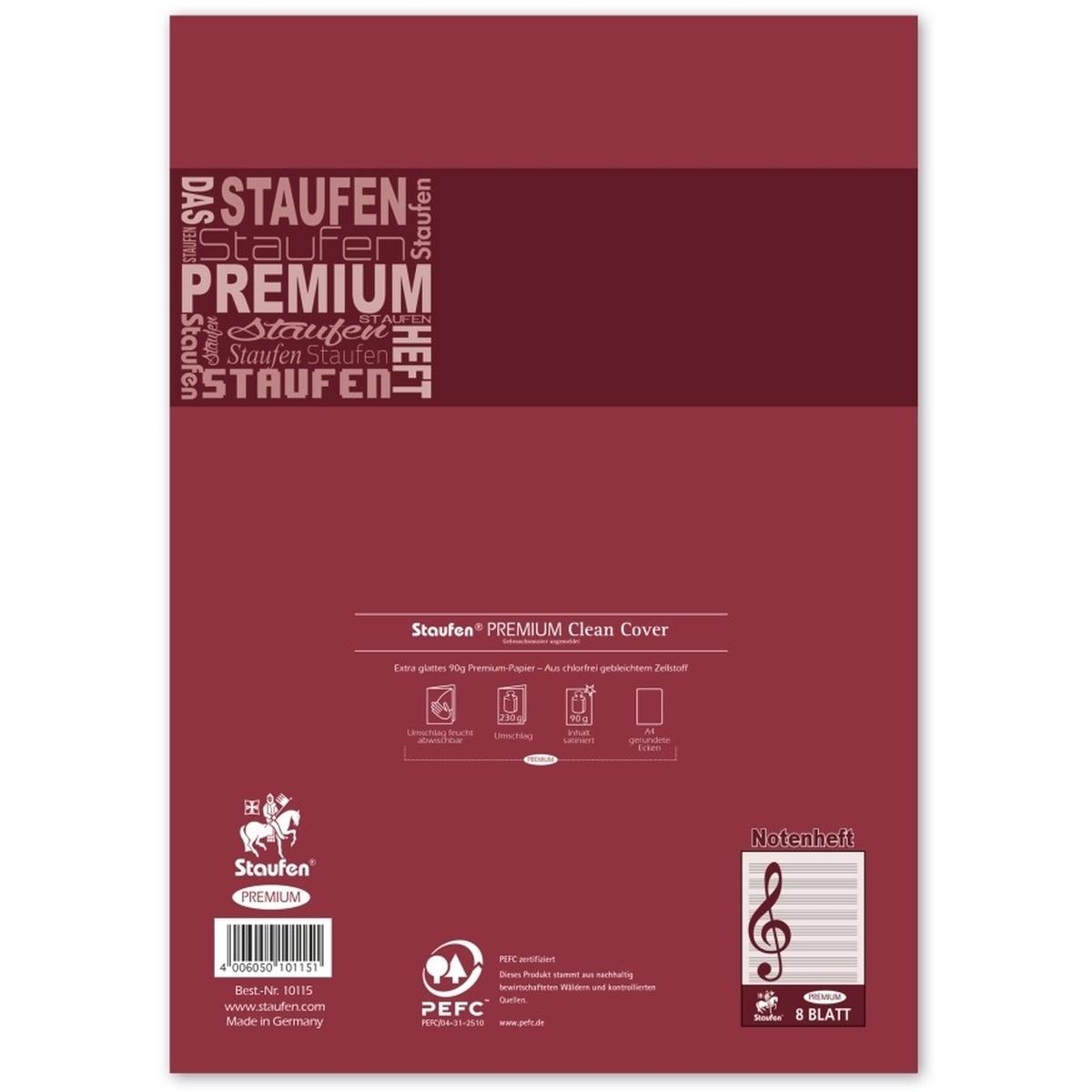 Staufen, Heft + Block, Notenheft ohne Hilfslinien Lineatur N Notenlineatur DIN A4 ohne Rand, 8 Blatt (A4, Weicher Einban...